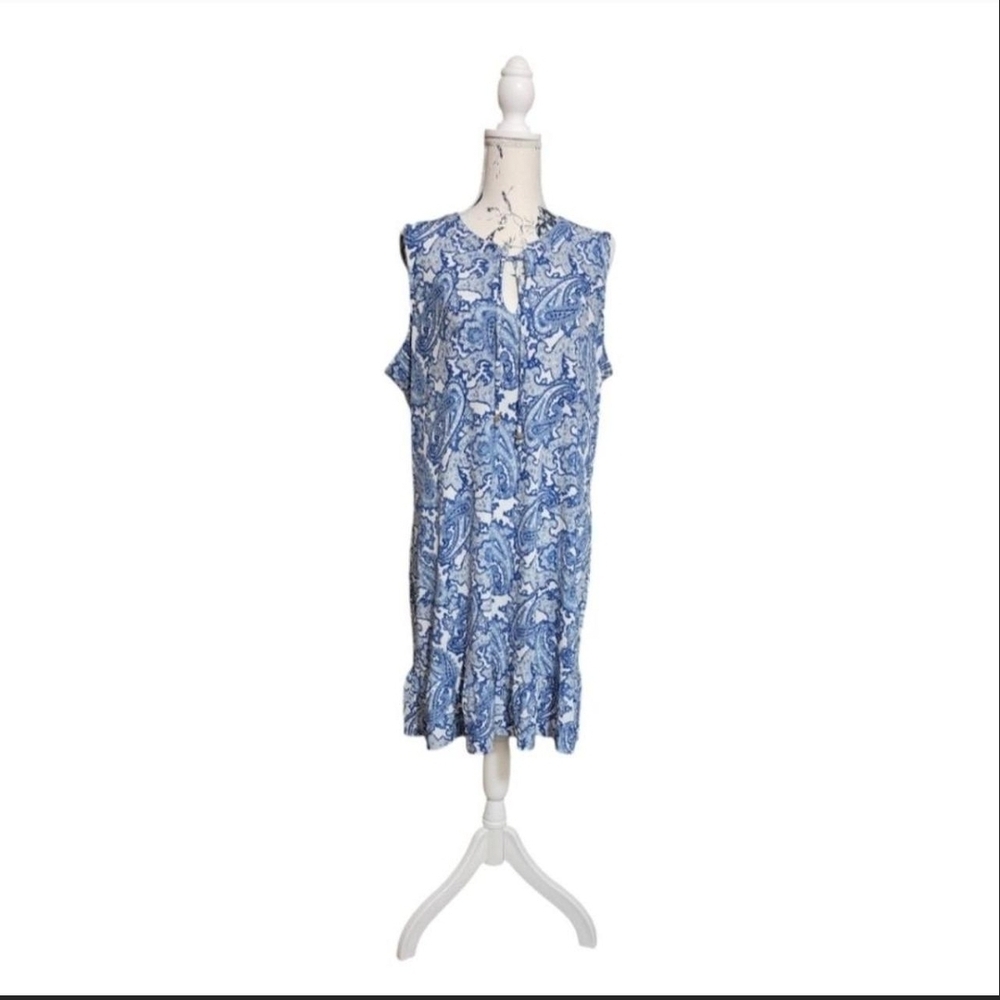 Michael Kors Blue and White Paisley Dress Sz XL